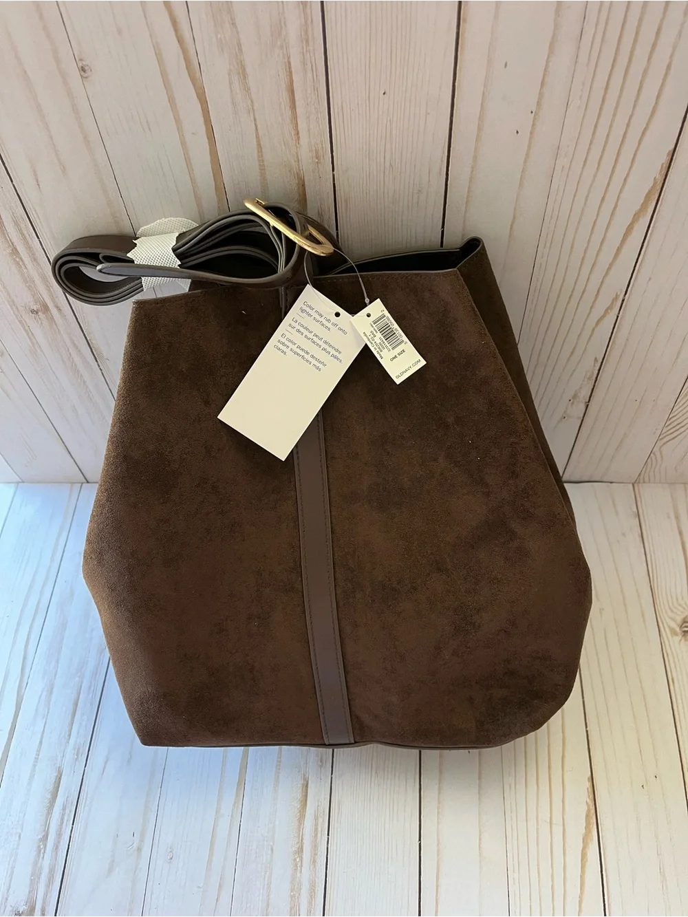 Old Navy Dark Brown Faux-Suede Tote with Adjustable Strap